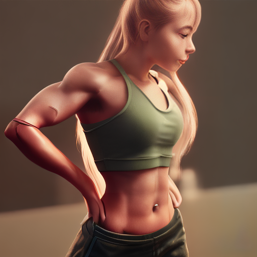 redshift style girl working out, full body, cartoon style