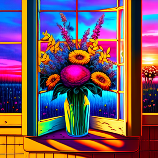 estilovintedois a beautiful bouquet of colorful flowers in a window on a farm at sunset