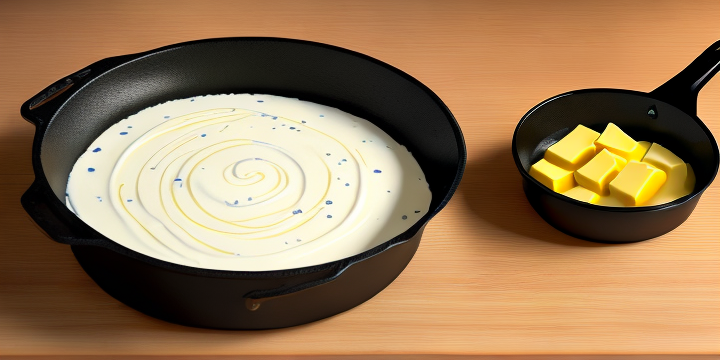  (((all in one big cast iron pan))), ((Curd m)), ((Butter)), ((gurt)), ((Condensed milk)), ((Milk)), (in the middle of the table), (on wooden table), food photograph, food styling, ultra realystic, Octane Render, Redshift, volumetric lighting, hyperrealism, aesthetically pleasing, studio lighting, trending, color macro, highly detailed, bright and beautiful, no partial objects, no defragmented objects