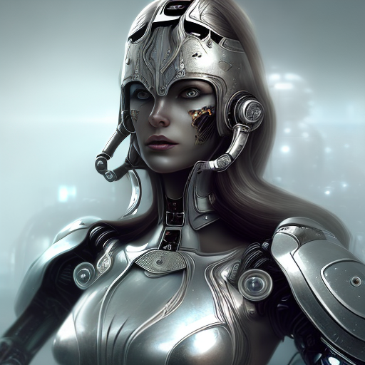 mdjrny-v4 style background, futuristic, robotic, women, warriors, no armour