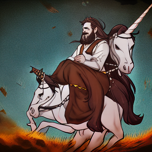  Two brothers with beards riding unicorn together