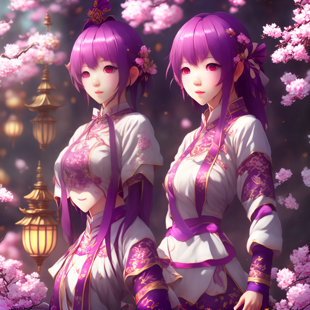 estilovintedois 1girl, (ulzzang-6500:0.7), kpop idol, yae miko, detached sleeves, bare shoulders, pink hair, long hair, japanese clothes, best quality, (painting:1.5), (hair ornament:1.35), jewelry, purple eyes, earrings, breasts, torii, cherry blossoms, lantern light, depth of field, detailed face, face focus, ribbon_trim, (looking at viewer:1.25), nontraditional miko, shiny skin, long sleeves, smile, thick lips, game cg, hands on lips, east asian architecture, (blurry background:1.2), sitting, upper body