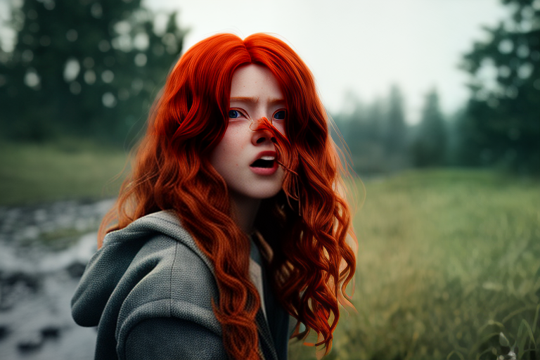 redshift style adult ginger girl with curly orange hair and blue eyes crying that is giving a blowjob to a penis with her mouth, wearing a flannel DSLR photography, sharp focus, Unreal Engine 5, Octane Render, Redshift, ((cinematic lighting)), f/1.4, ISO 200, 1/160s, 8K, RAW, unedited, symmetrical balance, in-frame