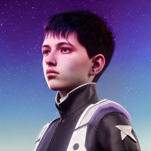 redshift style Teen with black hair and purple eyes under the starry sky