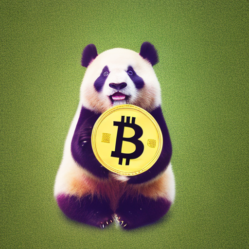 analog style studio ghibli, panda sitting on grass, holding a huge gold bitcoin coin in arms, bright, 4k, 8k, pastel, light blue, shocking pink