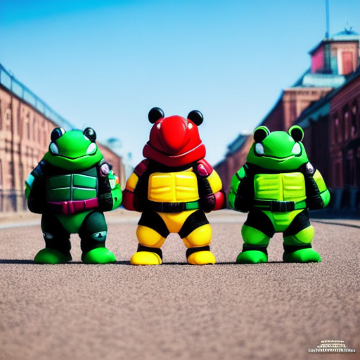 modelshoot style Ninja turtles in the style of the USSR
