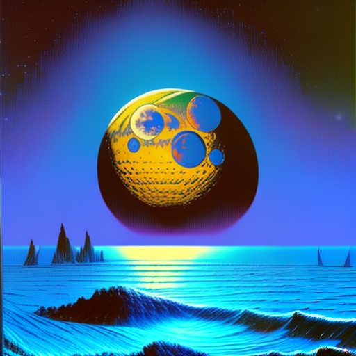 estilovintedois soothing moon illusion azure ocean night, in the style of bruce pennington and jeff easley, 8 k resolution