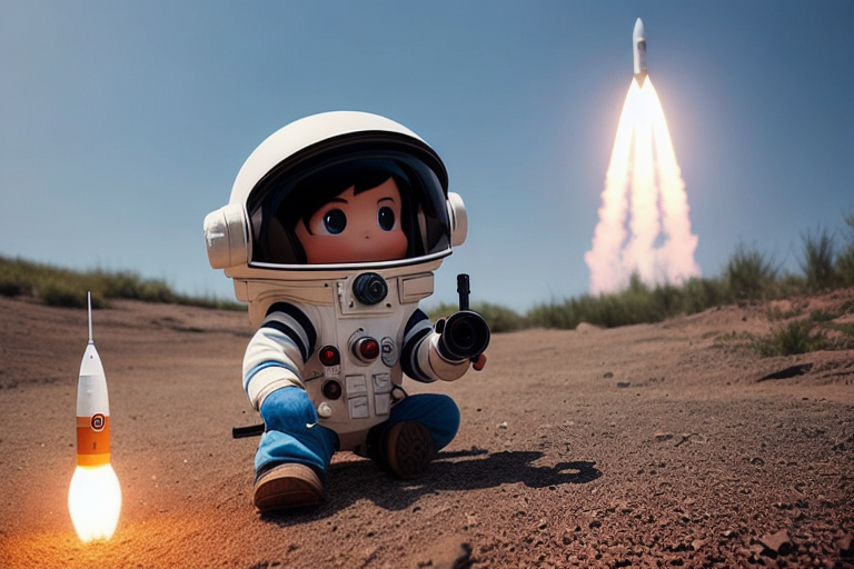 modelshoot style Cover kid's book, little astronaut, rocket on launcher DSLR photography, sharp focus, Unreal Engine 5, Octane Render, Redshift, ((cinematic lighting)), f/1.4, ISO 200, 1/160s, 8K, RAW, unedited, symmetrical balance, in-frame