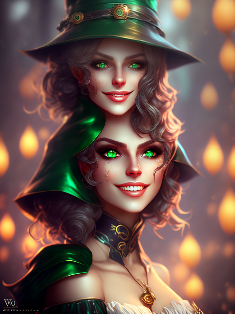 estilovintedois The personification of the Halloween holiday in the form of a cute girl with short hair and a villain's smile, (((cute girl)))cute hats, cute cheeks, unreal engine, highly detailed, artgerm digital illustration, woo tooth, studio ghibli, deviantart, sharp focus, artstation, by Alexei Vinogradov bakery, sweets, emerald eyes