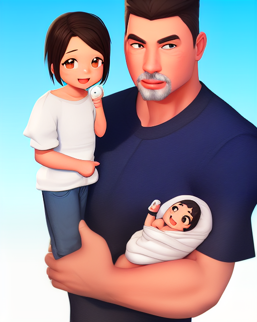  Podcast cover by jessica lopez, father holding a microphone on one hand and newborn baby on the other hand, concept art, highly detailed, digital painting, artwork, artist, digital illustration, 3d, illustration, animation, painting, high definition, artstation, art by
