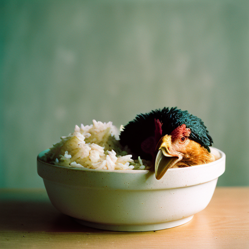 analog style Chicken eating rice