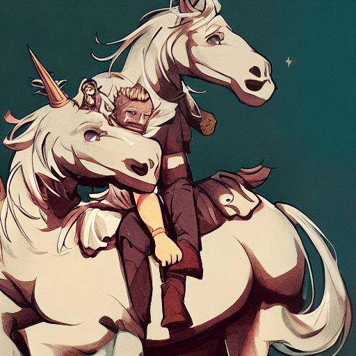  Two brothers with beards riding unicorn together