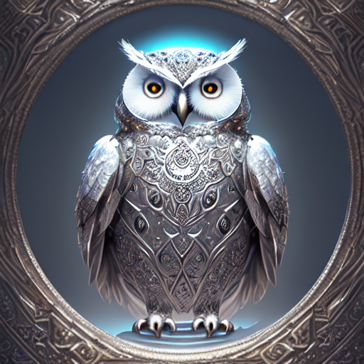  Full hight portrait of a white crystal owl warrier in iron armor with intricate ornament engravings, intricate, elegant, highly detailed, ray tracing, unreal 5 render, digital painting, artstation, concept art, smooth, sharp focus, illustration, fill frame, 8k, v2, floating holographic musiс, splash of color