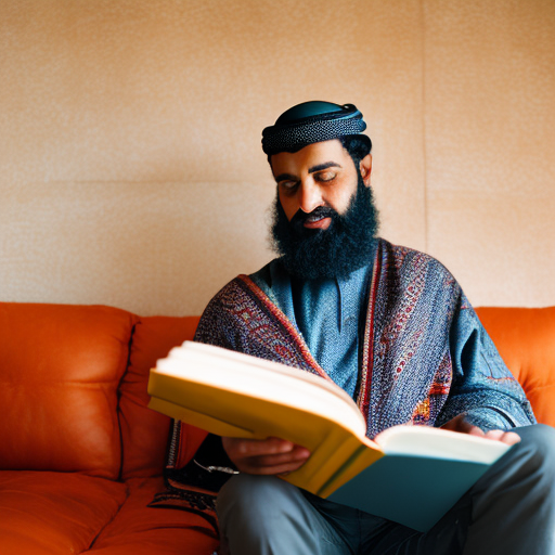 analog style Arabic man read from his book in his house in the 16 century  ultra HD, 4K, high details