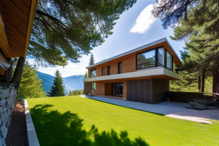  Modern beachhouse on mountain in italy with view on beach, realistic, professional shot, sharp focus, 8K,