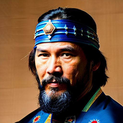  Keanu Reeves portrait photo of a asia old warrior chief, tribal panther make up, blue on red, side profile, looking away, serious eyes, 50mm portrait photography, hard rim lighting photography–beta –ar 2:3 –beta –upbeta –beta –upbeta –beta –upbeta