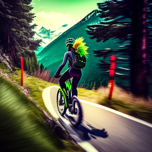 estilovintedois Mountainbiker woman from behind on a green e-bike driving downhill the alps